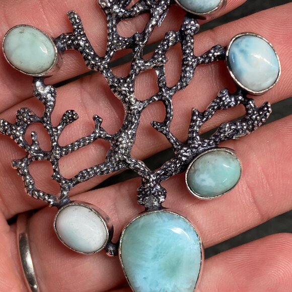 Larimar Sea Fan Coral Pendant Ornament Stone Crystal Jewelry - Picture 4 of 6